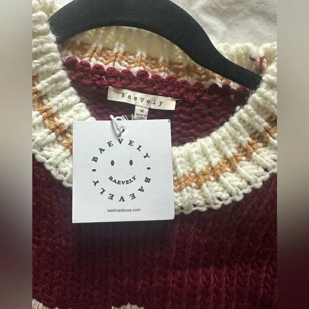 NWT Baevely Georgia Embroidered Maroon Crewneck Sweater Size M